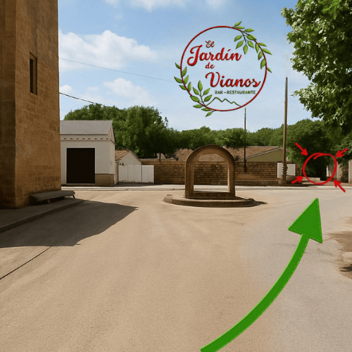 Referencia visual desde la Fuente del Caño hacia la plaza donde está El Jardín de Vianos